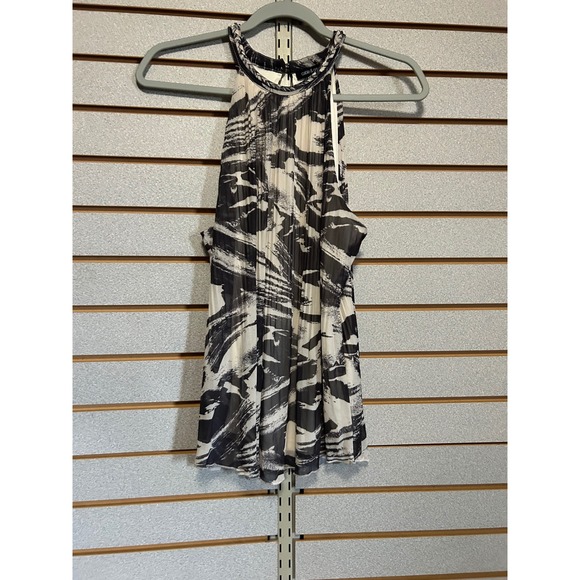 Cable & Gauge Tops - Cable & Gauge Womens Black White Abstract Brushstroke Pleated Halter Top Large